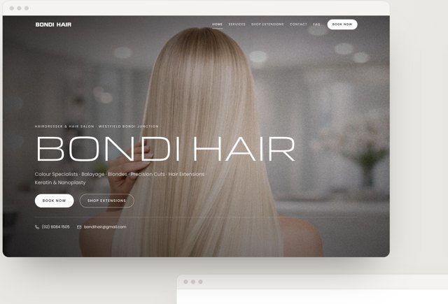 Bondi Hair website, desktop and mobile