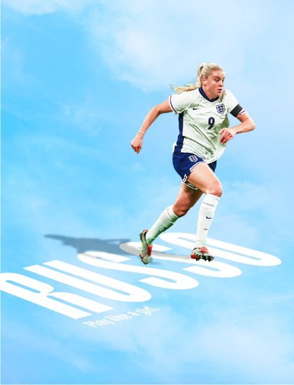 Play Like a Girl poster: a footballer running across a sky